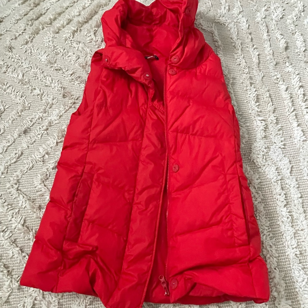 Eileen Fisher Weather Resistant High Collar Down Vest Red Winter Puffer - Picture 8 of 9